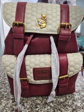 Loungefly Burgundy and Cream Winnie the Pooh Mini Backpack